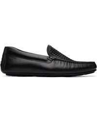 BOSS - Woven Vamp Leather Loafers - Lyst