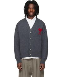 Ami Paris - Wool Contrasted Ami De Coeur Cardigan - Lyst