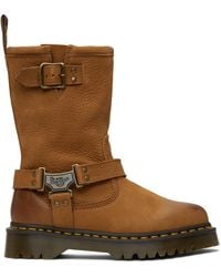 Dr. Martens - Tan Anistone Hi Leather Biker Boots - Lyst