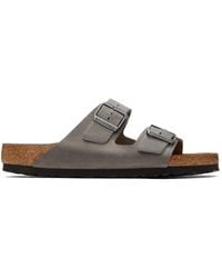 Birkenstock - Grey Regular Leather Soft Footbed Arizona Sandals - Lyst
