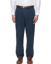 Barbour - Pantalon Décontracté Bleu Marine En Coton Et Lin - Lyst