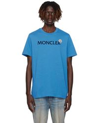 Moncler - T-shirt bleu à logo floqué - Lyst
