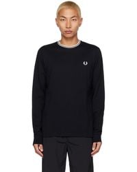 Fred Perry - Black Crewneck Long Sleeve T-shirt - Lyst