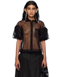 Simone Rocha - Sheer Cropped Bow Puff Sleeve Shirt - Lyst