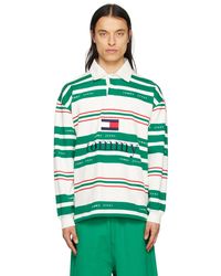 Tommy Hilfiger - Green & White Striped Rugby Long Sleeve Polo - Lyst