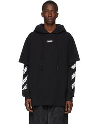 Off-White c/o Virgil Abloh Black Airport Tape Double Tee Hoodie