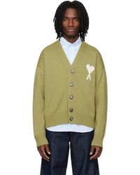 Ami Paris - Cardigan Vert En Laine À Logo Ami De Cœur - Lyst