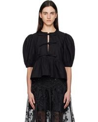 Ganni - Cotton Poplin Peplum Tie Blouse - Lyst