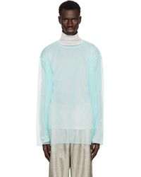 Dries Van Noten - Haut Bleu En Organza Transparent À Col Ras Du Cou - Lyst