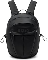 BOSS - Sac À Dos Noir En Cuir Synthétique À Logo - Lyst