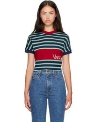 Versace - Embroidered-Logo Striped-Intarsia Cotton T-Shirt - Lyst