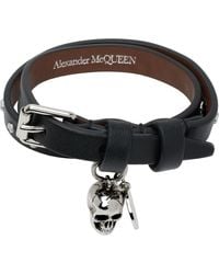 McQueen - ブラック Hammered Studs ダブルラップ ブレスレット - Lyst