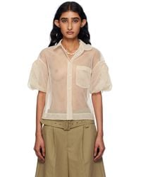 Simone Rocha - Sheer Cropped Bow Puff Sleeve Shirt - Lyst