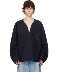 JW Anderson - ネイビー オーバーサイズ Vネック ギャザースリーブ プルオーバー - Lyst