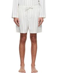 Tekla - Short De Pyjama Blanc Cassé Et Bleu En Popeline - Lyst