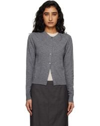 DUNST - Cardigan Gris En Tricot À Col Ras Du Cou - Lyst