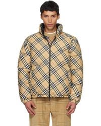 Burberry - ベージュ Snowdon リバーシブル チェック ダウンジャケット - Lyst