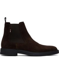 BOSS - Suede Signature Stitching Chelsea Boots - Lyst