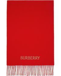 Burberry - Écharpe Réversible Brun Clair Et Rouge À Emblème Du Cavalier - Lyst