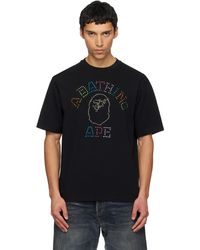 A Bathing Ape - T-Shirt Décontracté Noir À Logo De Style Collégial À Ornements Facettés - Lyst