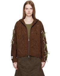 ANDERSSON BELL - Pull À Capuche Brun En Tricot Anglais À Glissière Et À Motif Argyle - Lyst