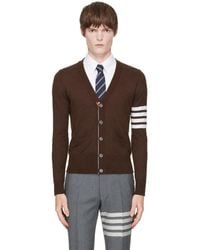 Thom Browne - Merino Wool 4-Bar Classic V-Neck Cardigan - Lyst