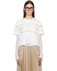 Sacai - ホワイト Mix ナイロンツイル コットンジャージ Tシャツ - Lyst