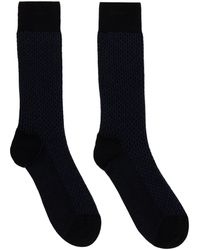 Ferragamo - Chaussettes hauteur mollet noir et bleu marine à motif gancini - Lyst