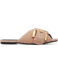 Balmain - Flat Suede Leather Anthem Mule Sandals - Lyst