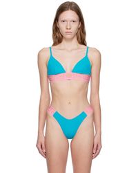 Versace - ブルー グレカ ボーダー ビキニトップ - Lyst