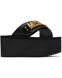 Moschino - Black Lettering Logo Wedge Sandals - Lyst