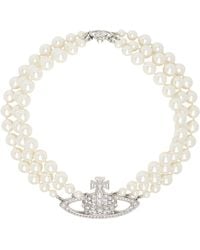 Vivienne Westwood - Three Row Pearl Bas Relief Necklace - Lyst