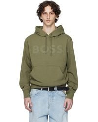 BOSS - Khaki Relaxed-Fit Large Logo Hoodie - Lyst