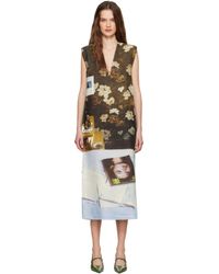 Jil Sander - Robe Midi Brun Et Bleu En Laine Mélangée À Images Imprimées - Lyst