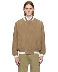 HUGO - Ribbed-Trim Suede Bomber Jacket - Lyst