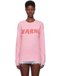 Marni - T-shirt à manches longues rose à logo imprimé - Lyst