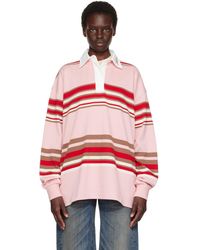 Amiri - Polo À Manches Longues Surdimensionné Rose Et Rouge À Rayures - Lyst