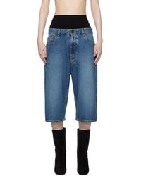 Alaïa - Knitted Waistband Denim Bermuda Shorts - Lyst