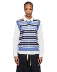 Marni - Gilet Bleu En Mohair Brossé À Rayures - Lyst