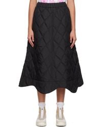 Ganni - Black Quilted Midi Skirt - Lyst