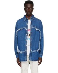 Edward Cuming - Chemise Bleue En Denim À Bords Effilochés - Lyst