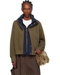 Sacai - Khaki & Sponge Sweat X Grosgrain Hoodie - Lyst