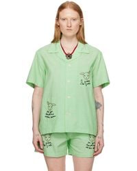 Bode - Green & White 'see You At The Barn' Shirt - Lyst