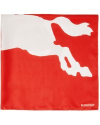 Burberry - Foulard rouge et blanc à emblème du cavalier - Lyst