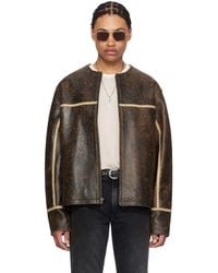 Guess USA - Round Neck Leather Jacket - Lyst