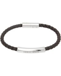 Giorgio Armani - Bracelet brun en cuir tressé - Lyst