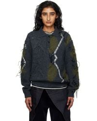 ANDERSSON BELL - Polo Gris Et Kaki En Tricot Anglais À Motif Argyle - Lyst