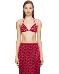 Versace - Haut de bikini réversible rouge à motif à clé grecque - Lyst