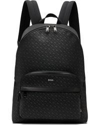 BOSS - Sac À Dos Noir À Logo Métallisé Gaufré Et À Monogrammes - Lyst