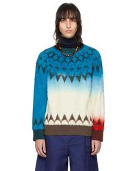 Sacai - Pull bleu à motif en tricot jacquard - Lyst